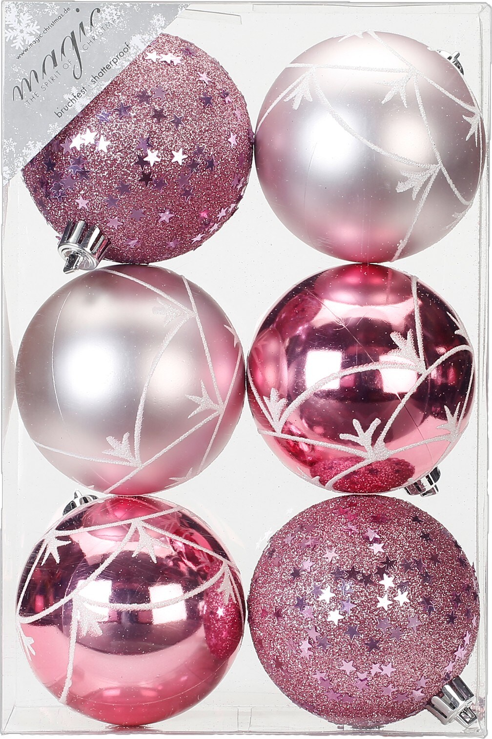 6 Weihnachtskugeln 8cm Kunststoff Christbaumkugeln Weihnachtsbaumkugeln rosa