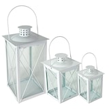 thumbnail of 3er Set schöne Laternen Windlicht Weiß Metall mit Griff