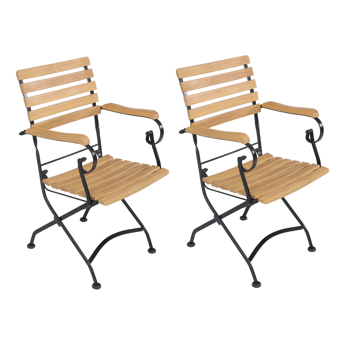 METRO PROFESSIONAL Vouwstoel met armleuning Baviera set van 2, staal/acaciahout, naturel/zwart
