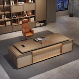 thumbnail of Chefschreibtisch 180 cm mit LED Beleuchtung – Moderner Bürotisch mit Sideboard Holz Design