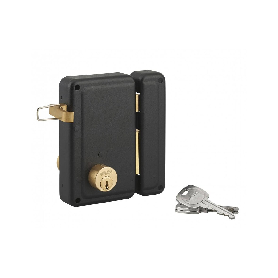 Serrure en applique HG5 à tirage, droite - Cylindre laiton 45mm, 76x130mm, 3 clés - THIRARD