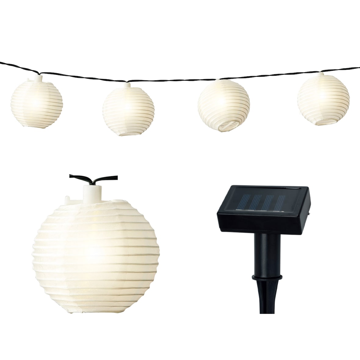 LED Solar Lichterkette Lampions 3,5m Nylon Warmweiß