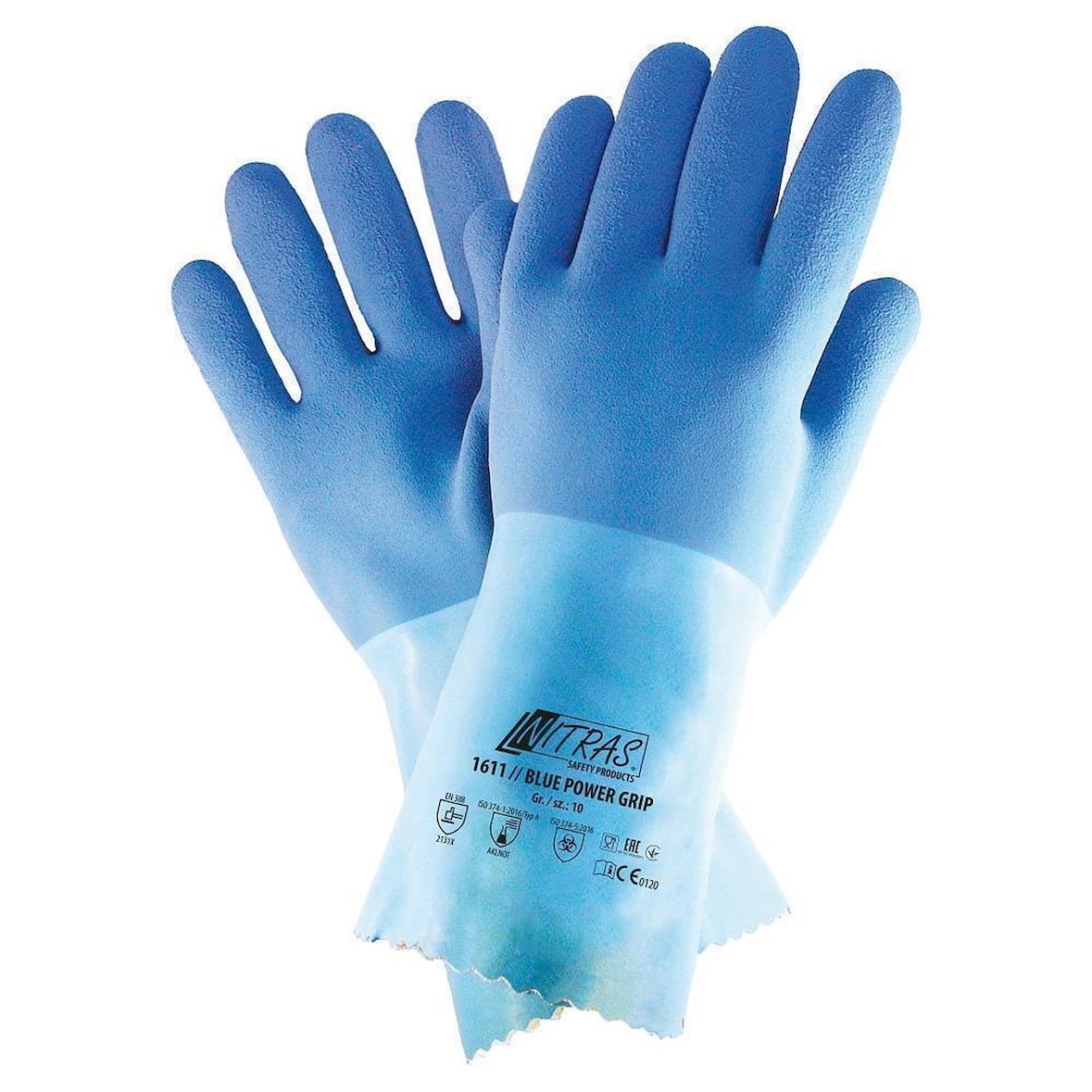 Nitras BLUE POWER GRIP Chemikalienhandschuhe | 12 Paar Latexhandschuhe | Gr. 8
