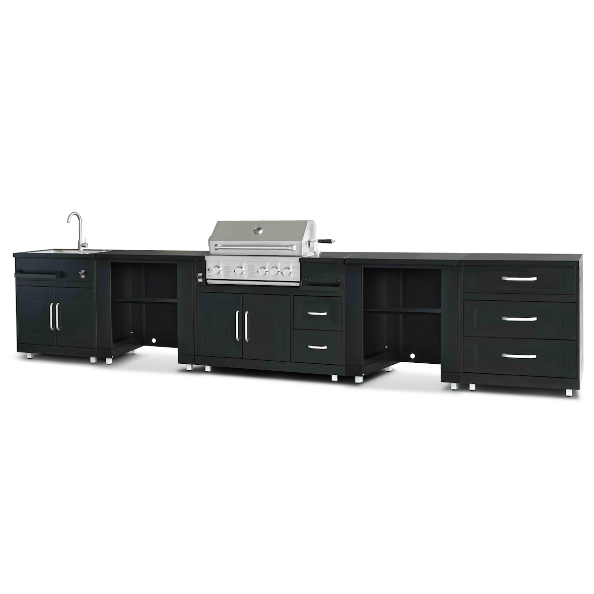 5-delige hoekbuitenkeuken met gootsteen en barbecue