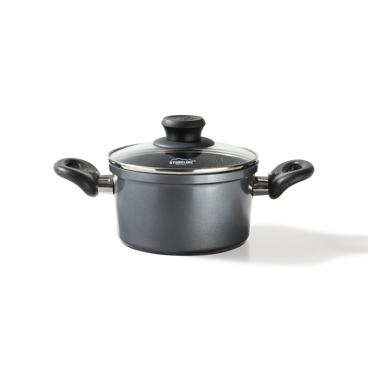 STONELINE® Kochtopf 16 cm, mit Glasdeckel, antihaftbeschichtete Topf, Induktion und backofengeeignet
