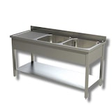 thumbnail of Lavello in Acciaio Inox - Professionale, per Cucine Ristoranti e Pizzerie - 2 Vasche, Gocciolatoio a Sx - 140x70x85h