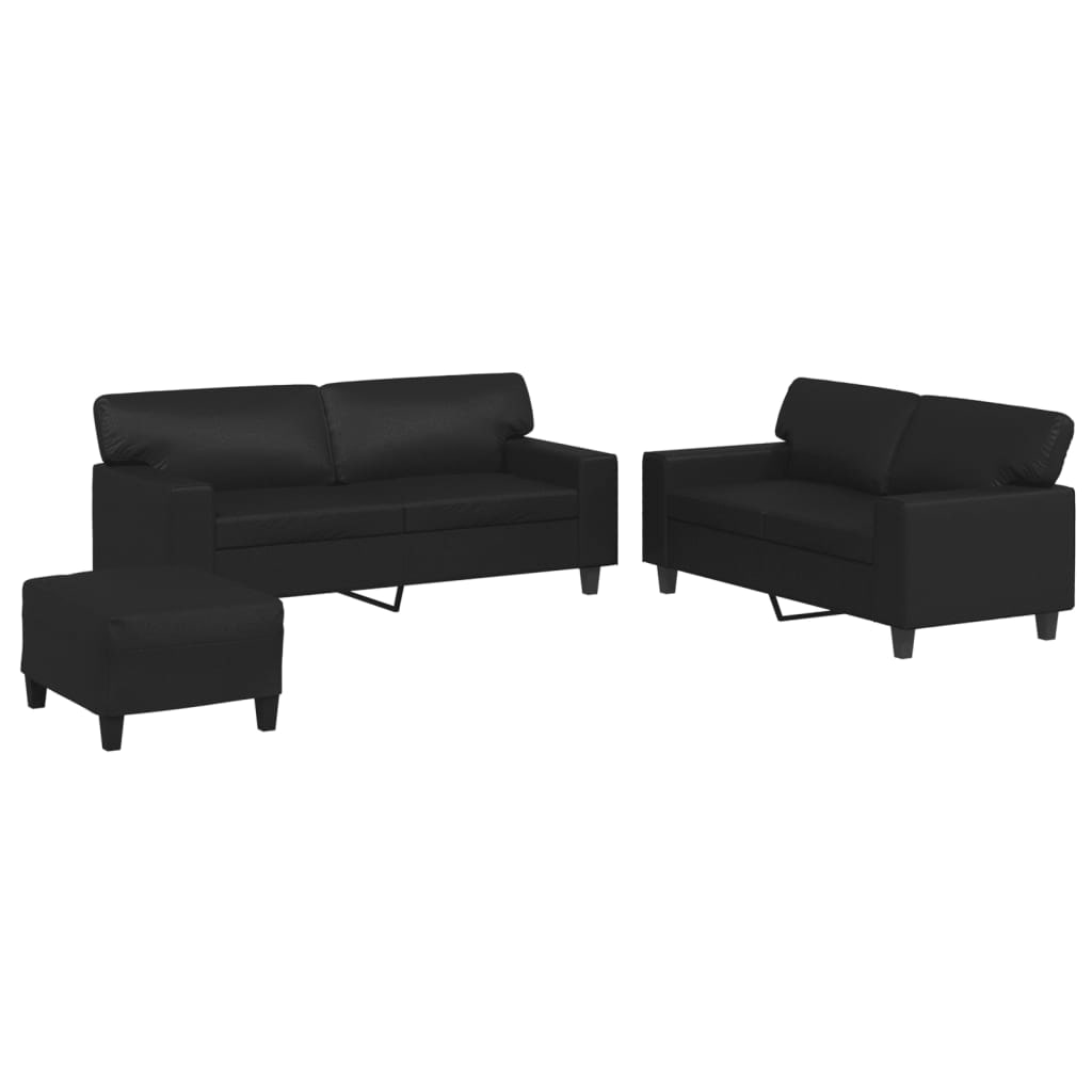 vidaXL 3-tlg. Sofagarnitur Schwarz Kunstleder