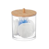thumbnail of Relaxdays Wattestäbchen-Behälter, Kunststoff, mit Bambusdeckel, Organizer Wattepads und Wattestäbchen, transparent/natur