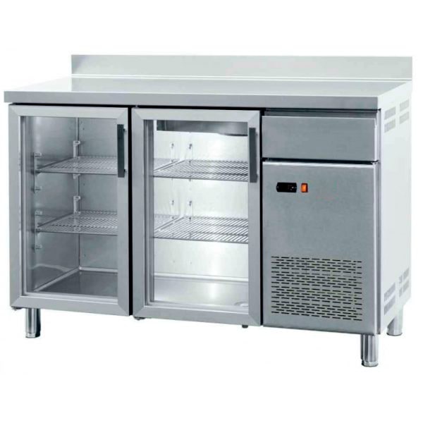 Tavolo frontale refrigerato con 2 porte in vetro - 220W - 1492x600x1050mm