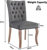 thumbnail of Esszimmerstuhl 2er Set Samt Grau 95x63x49 cm mit Türklopfer Rückenlehne Kupfernägeln Massivholzbeinen modern gepolstert