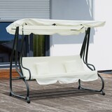 thumbnail of Outsunny Columpio Balancín Jardín Convertible en Cama Techo Ajustable Acero Beige