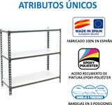 thumbnail of SimonRack Estantería Metálica, 900x1200x500 mm, 3 Alturas, Bandeja Metal, 200 kg de Punto Flexión, Antracita/Blanco - Simonclick