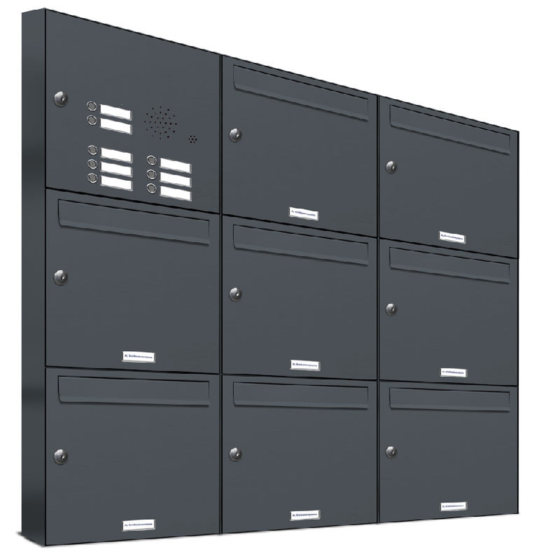 AL Briefkastensysteme 8 Fächer Premium Wand Briefkasten Anlage A4, in RAL 7016 Anthrazit Grau, robust, wetterfest, Artikelnummer: 331P8EA3KSP7016