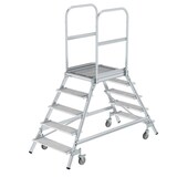thumbnail of PROREGAL Podesttreppe beidseitig begehbar mit Federrollen | Stahl-Gitterrost | 5 Stufen | Rutschsichere Leiterschuhe
