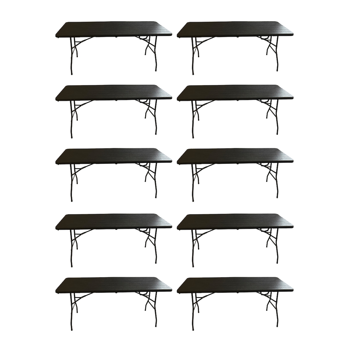 Pack 10 Mesas Auxiliares Plegables Simil Madera 180cm - Tablero Polietileno y Acero Epoxi - Rústico Elegante - Comedor Jardín Bodas