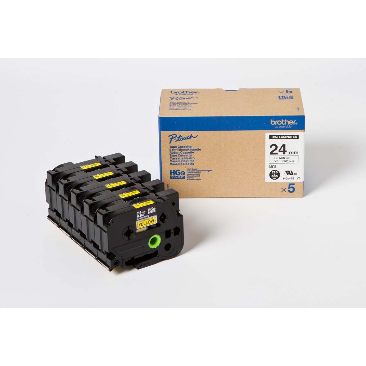 Brother HGE-651V5 P-Touch Sparset schwarz, gelb (5 Stück)