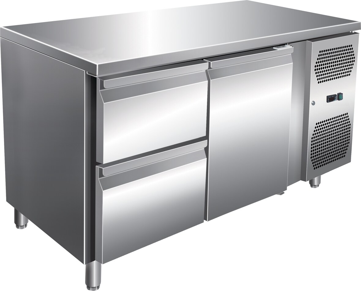 Gastro Edelstahl Kühltisch Kühltheke 1 Tür / 2 Schubladen 314 L -2/+8°C