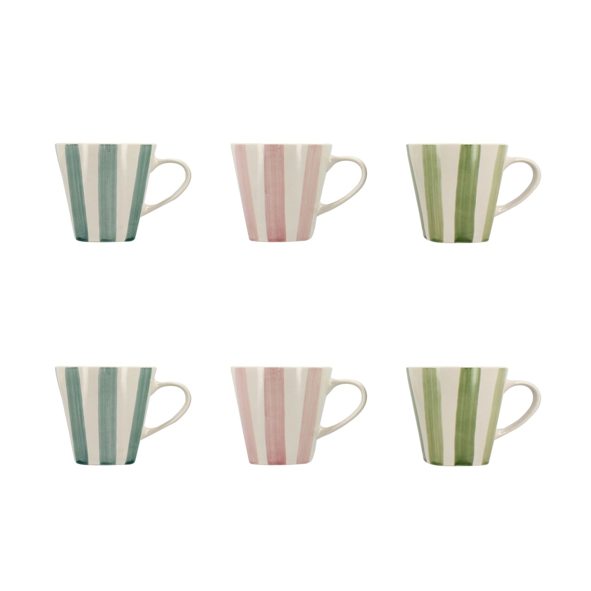 Novastyl - Lot6 tasse arlequin 20cl en grès blanc rayures couleurs assorties