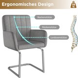 thumbnail of Merax 4er Set Esszimmerstühle, Polsterstühle, mit vertikalen Streifen, Gepolsterter Sessel mit zickzackförmige Metallbeine, PU, grau