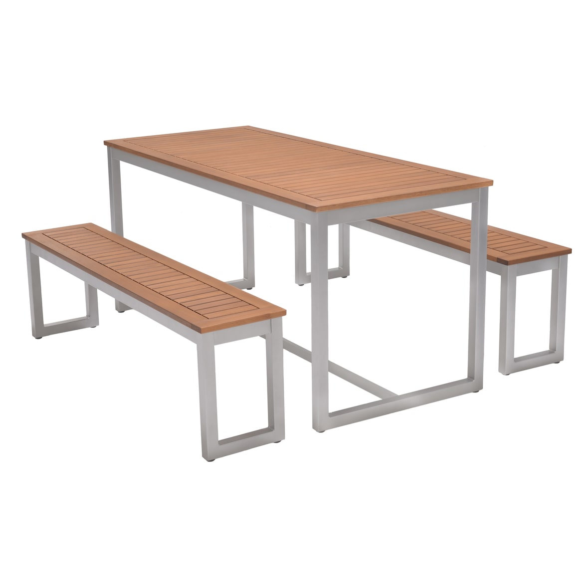 METRO PROFESSIONAL Bierzeltgarnitur 3-tlg. Lynx, Alu/Eukalyptusholz, 1 Biertisch 161 x 70 cm, 2 Bierbänke 147 x 30 cm, silber