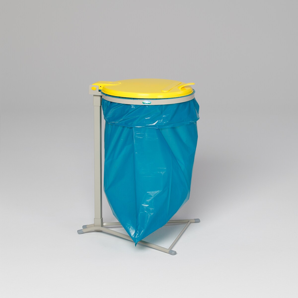 PROREGAL Robuster Abfallsammler für Wertstoffsortierung 1-Fach | Stationär | 120 Liter, HxBxT 92x50x53cm | Stahl | Grau-Gelb | Mülleimer Abfalleimer