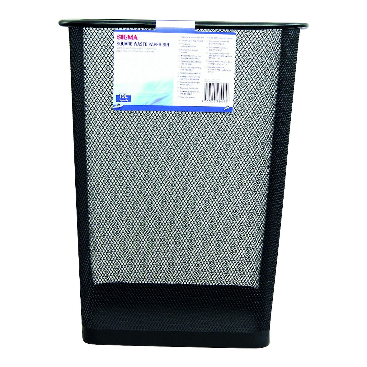 SIGMA Cestino per rifiuti, nero, metallo, quadrato, 19 L