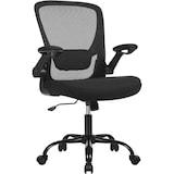 thumbnail of Bürostuhl mit Netzbespannung, klappbare Armlehnen, große Sitzfläche, gepolsterte Lendenstütze, Wippfunktion, bis 120 kg belastbar, schwarz