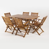 thumbnail of Conjunto para exterior de madera teca, Mesa rectangular 150 cm y 6 sillones plegables, Madera teca grado A, Tratamiento al agua aplicado