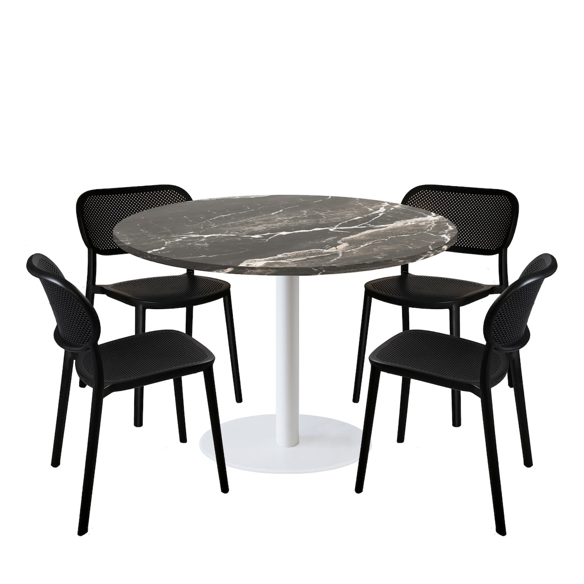 Esstisch-Set Rome weiß Ø120cm und 4 Stühle - Modell Marmor Royal