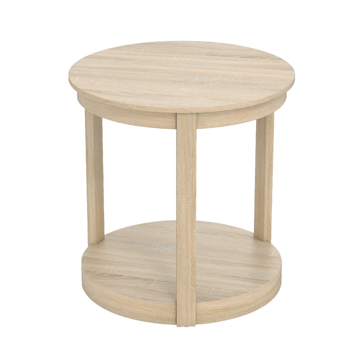 Helloshop26 - Mesa de centro redonda com 2 níveis 60,5 x 61 cm armazenamento eficiente estilo campestre madeira de seringueira 20_0013808
