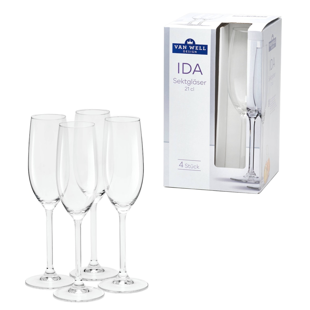 Van Well IDA Sektgläser 21,0 cl 4er Karton – Elegante Gläser für stilvollen Genuss