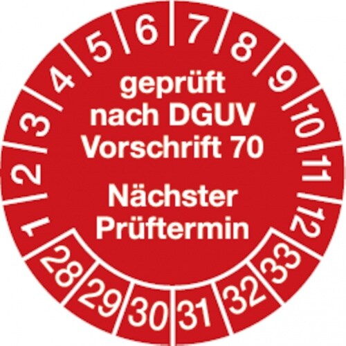 Dreifke® Prüfplakette geprüft nach DGUV Vorschrift 70 nächster P - 30 mm Folie selbstklebend, 10 St