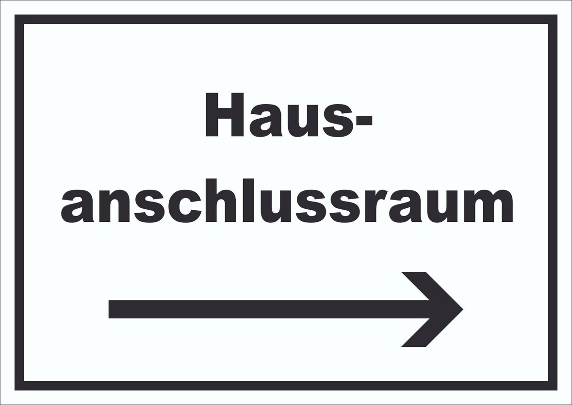 Hausanschlussraum Schild mit Text und Richtungspfeil rechts HAR waagerecht A3 Rückseite selbstklebend
