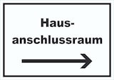thumbnail of Hausanschlussraum Schild mit Text und Richtungspfeil rechts HAR waagerecht A3 Rückseite selbstklebend