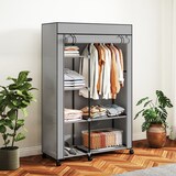 thumbnail of HOMCOM armario de tela con ruedas, armario portátil, con barra para colgar, 6 estantes, ropero portátil para dormitorio, 103x43x162,5 cm, gris claro