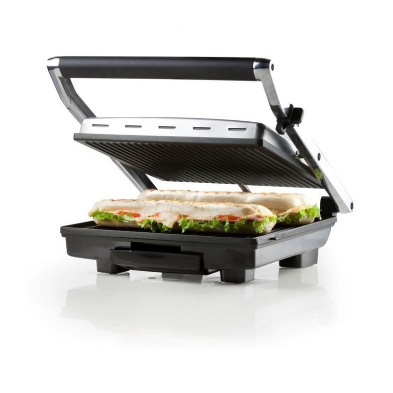 Domo - Grill Multifonctions En Acier Inoxydable - Grandes Plaques Teflon - Couvercle Flottant - Thermostat Reglable
