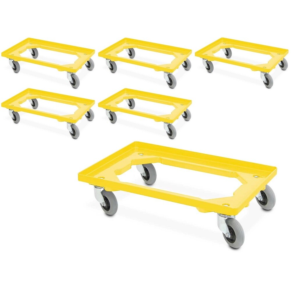 6x Transportroller mit Flüsterrollen, gelb, für Behälter 600x400 mm oder 2x 400x300 mm