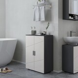 thumbnail of Badezimmerschrank 60x30x82 cm mit Doppeltür und verstellbaren Regalböden Grau, Holz, klarer Look für Bad und Wohnbereich
