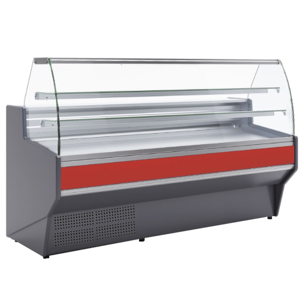 Vitrine-theke mit gebogenem glas für konditorei in rot - 2465x940x1300 mm - 1320 W 230/1V - 24P54249 Eurast