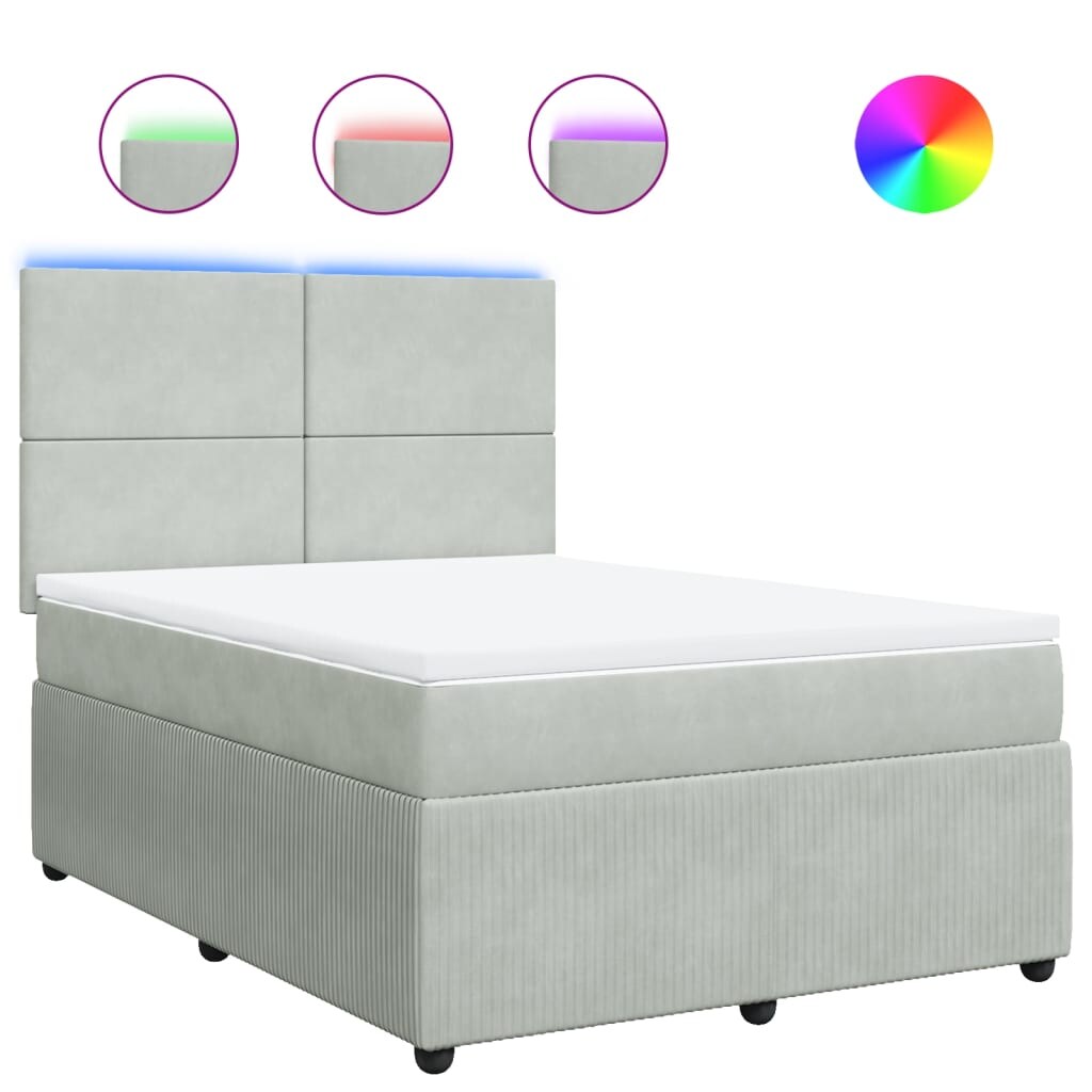 vidaXL Boxspringbett mit Matratze Hellgrau 140x200 cm Samt