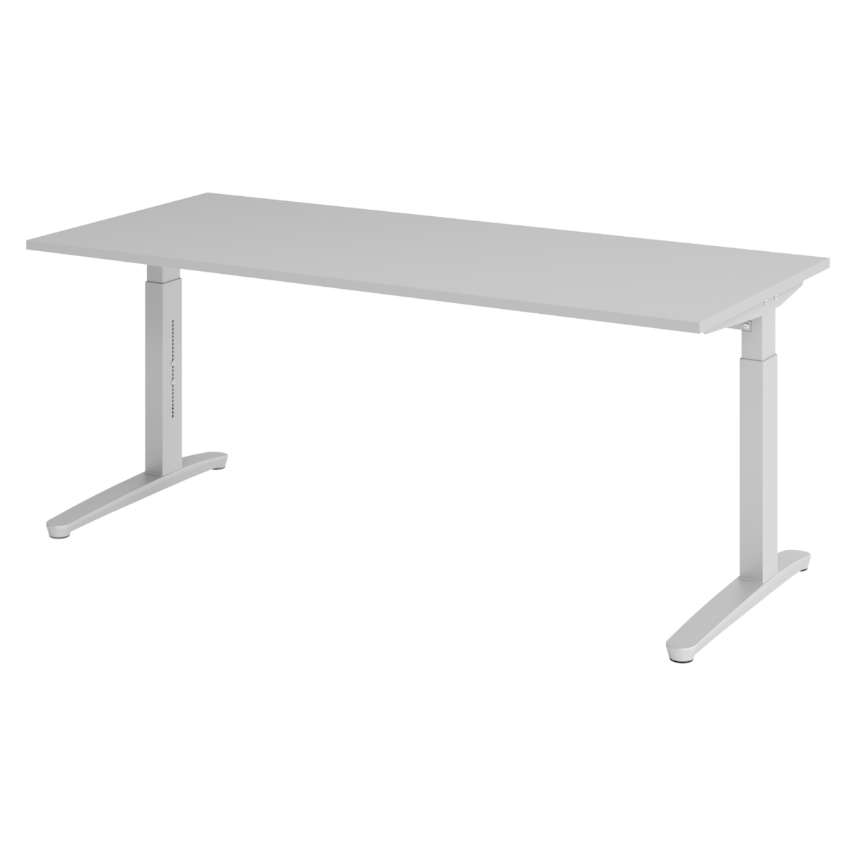 bümö manuell höhenverstellbarer Schreibtisch 180x80 in grau, Gestell in silber - PC Tisch höhenverstellbar & groß, höhenverstellbarer Tisch Büro,
