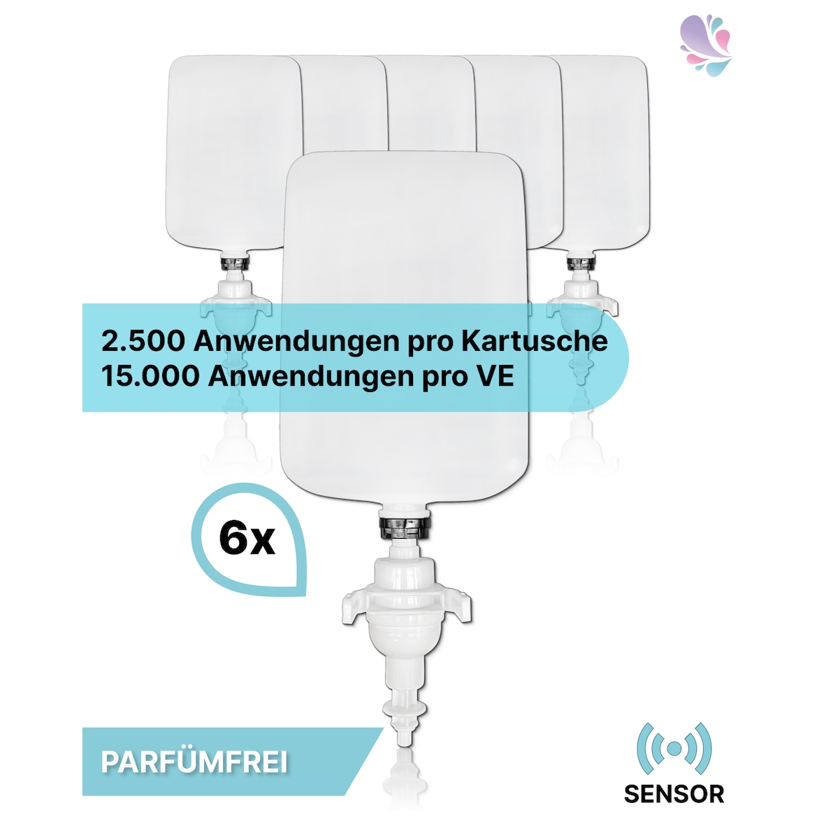 Cosmos Sensor perfümfreie Schaumseife 15.000 Anwendungen, 6 x 1 Liter, inkl. Pumpe, vakuumierte Kartusche, made in Germany