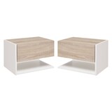 thumbnail of HOMCOM Juego de 2 Mesitas de Noche Flotantes de Madera con 1 Cajón y Estante Abierto Diseño Montado en Pared Moderno 46x30x30 cm Roble y Blanco