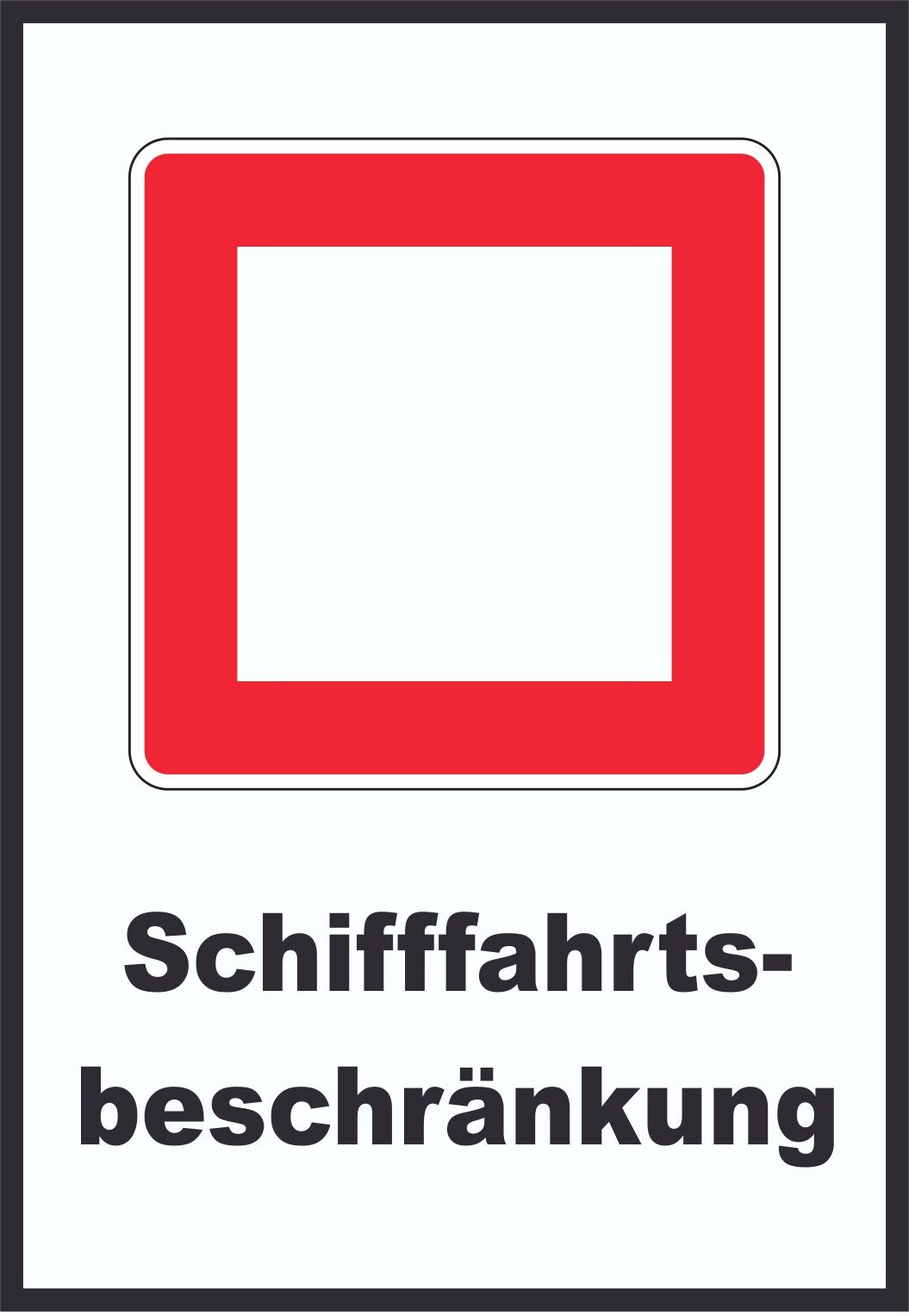 Schifffahrts­beschränkungen Schild mit Symbol und Text A3 Rückseite selbstklebend