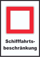 thumbnail of Schifffahrts­beschränkungen Schild mit Symbol und Text A3 Rückseite selbstklebend