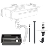 thumbnail of Gasfrit – Keukenspoelbak met sifon voor werkblad in roestvrij staal, zwart, 1 spoelbak 70 x 44 x 21 cm