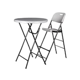 thumbnail of Chaise haute pliante blanche pour intérieur et extérieur, tabouret de bar, avec dossier et repose-pieds, en plastique, idéale pour événements