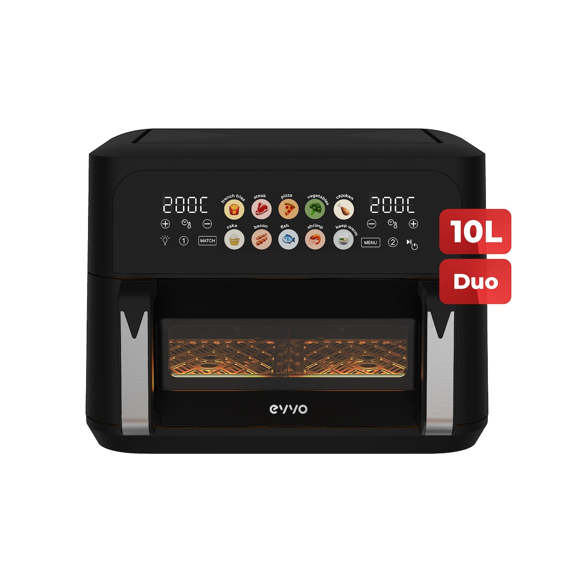 Freidora sin aceite EVVO Tasty Fryer Advance Duo 10L, capacidad 10 l, hasta 200ºC, 2900W, panel táctil, doble cesta, doble resistencia