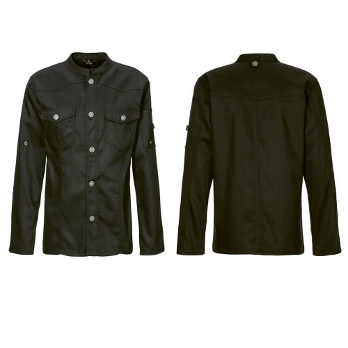 227 - Kochjacke Westernstyle, langarm, Druckknöpfe : schwarz 65% Polyester 35%Baumwolle 220 g/m² M