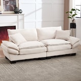 thumbnail of 3-Sitzer Sofa Samt ultratief Massivholzrahmen gepolsterte Armlehnen stabile Kunststofffüße 220x80 Kissen Wohnzimmer Sofa Beige